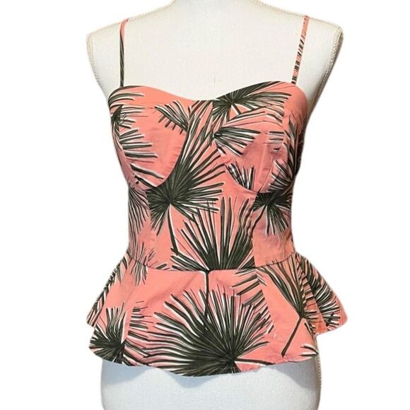 A New Day Pink Palm Leaf Tank Peplum Top Size XS - Picture 1 of 11